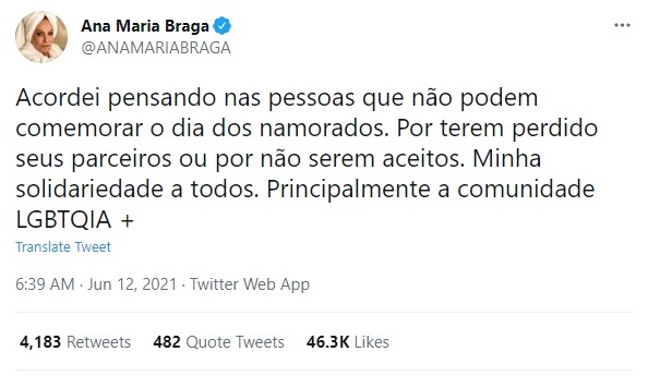 Ana Maria Braga fala sobre gays e LGBT no Twitter