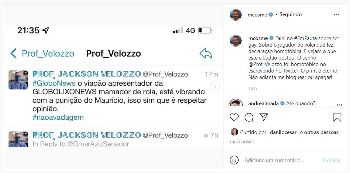 Marcelo Cosme é alvo de homofobia nas redes sociais