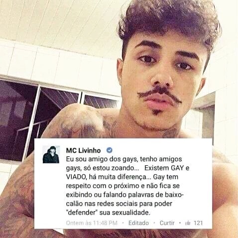 MC Livinho escreve post homofóbico - diferenciando viado de gay